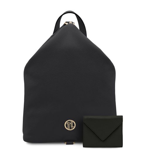 Korfu Mochila en Piel Suave y Cartera en Piel Negro TL142628