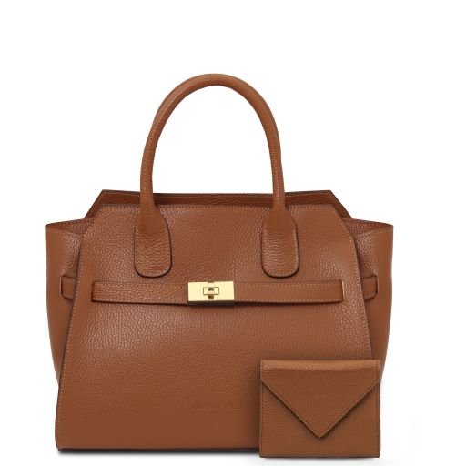 Hydra Borsa a Mano in Pelle e Portafoglio in Pelle Cognac TL142629