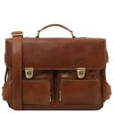 Ventimiglia Leather Multi Compartment Briefcase With Front Pockets Brown TL142069