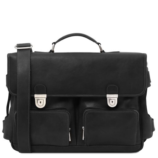 Ventimiglia Cartable Multi Compartiments en Cuir Avec Poches Frontales Noir TL142069