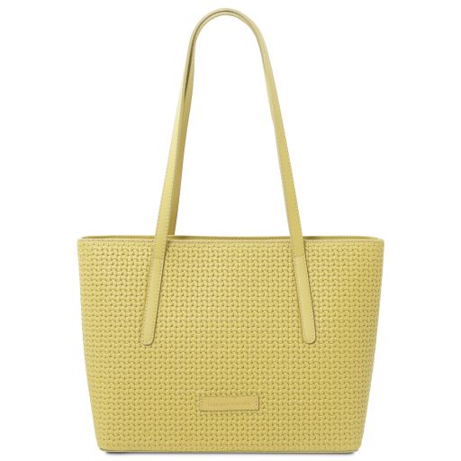 Dedalo Sac Shopping en Cuir Imprimé Tressé Jaune pastel TL142578