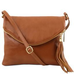 TL Young bag Schultertasche aus Leder mit Quasten Cognac TL141153