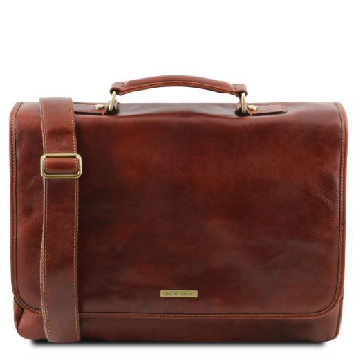 Mantova Leather Multi Compartment TL SMART Briefcase With Flap Brown TL141450