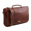 Mantova Leather Multi Compartment TL SMART Briefcase With Flap Brown TL141450
