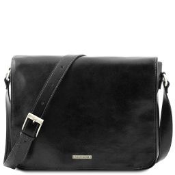 Messenger double Besace en Cuir Noir TL90475