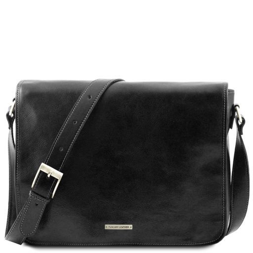 Messenger double Besace en Cuir Noir TL90475