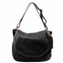TL Bag Sac Bandoulière Besace en Cuir Souple Avec Pompon Noir TL141110