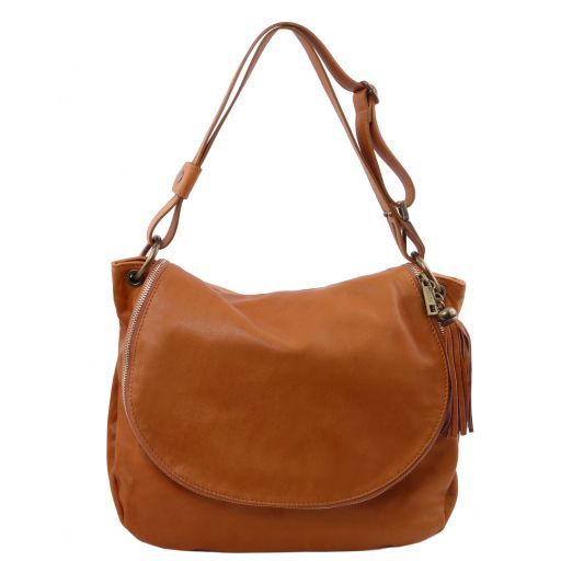 TL Bag Soft Leather Shoulder bag With Tassel Detail Cognac TL141110