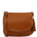 TL Bag Umhängetasche aus Weichem Leder mit Quasten Cognac TL141223
