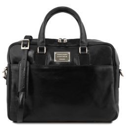 Urbino Two Compartments Leather Laptop Briefcase With Front Pocket Черный TL141894