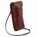 Esclusivo Portaocchiali/Portacellulare a Tracolla in Pelle Misura Grande Marrone TL141321