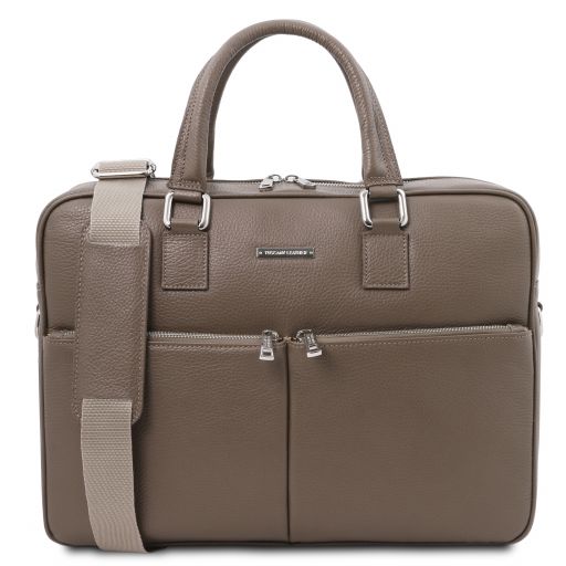 Treviso Leather Laptop Briefcase Dark Taupe TL141986
