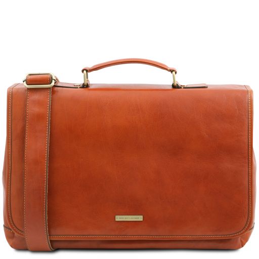 Mantova Borsa da Lavoro Multiscomparto in Pelle con Pattella Miele TL142068