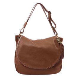 TL Bag Bolso en Piel Suave con Borla y Bandolera Canela TL141110