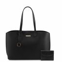 Pantelleria Leather Shopping bag and 3 Fold Leather Wallet With Coin Pocket Black TL142157