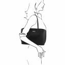 Pantelleria Leather Shopping bag and 3 Fold Leather Wallet With Coin Pocket Black TL142157