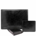 Premium Office Set Carpeta Para Escritorio, Alfombrilla y Vaciabolsillos en Piel Negro TL142088