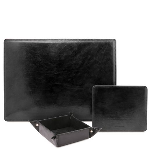 Premium Office Set Carpeta Para Escritorio, Alfombrilla y Vaciabolsillos en Piel Negro TL142088