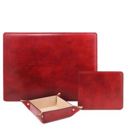Premium Office Set Carpeta Para Escritorio, Alfombrilla y Vaciabolsillos en Piel Rojo TL142088
