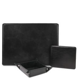 Premium Office Set Almohadilla de Escritorio, Alfombrilla y Vaciabolsillos en Piel Negro TL142162