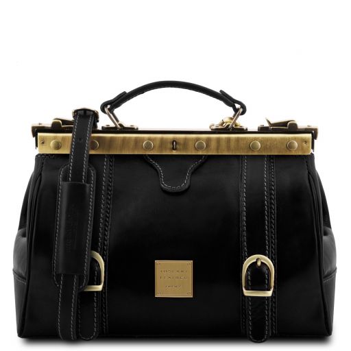 Monalisa Doctor Gladstone Leather bag With Front Straps Black TL10034