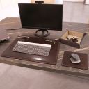 Premium Office Set Schreibtischunterlage, Mauspad und Schale aus Leder Dunkelbraun TL142088