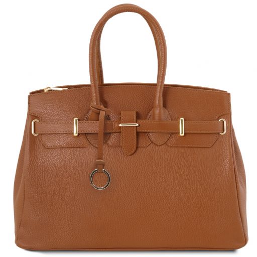 TL Bag Leather Handbag With Golden Hardware Cognac TL141529