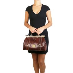 Monalisa Mallette Infirmière Rétro en Cuir Avec Boucles Marron TL10034