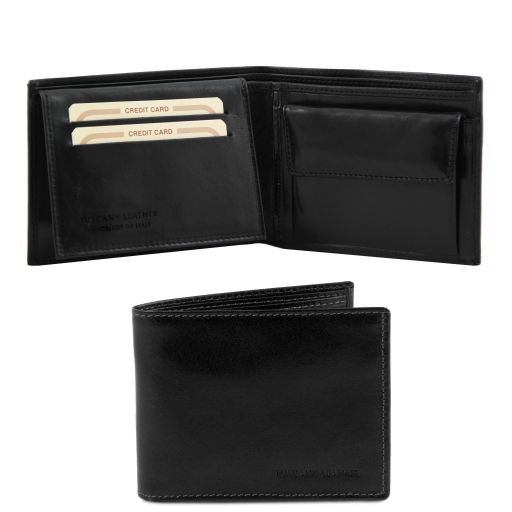 Elégant Portefeuille en Cuir Pour Homme Avec 3 Volets et Porte Monnaie Noir TL140763