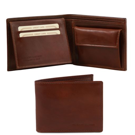 Elégant Portefeuille en Cuir Pour Homme Avec 3 Volets et Porte Monnaie Marron TL140763